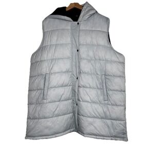 Swiss Tech 3X  Light Gray Hip Length Hooded Puffer Vest‎ Lagenlook  Preppy